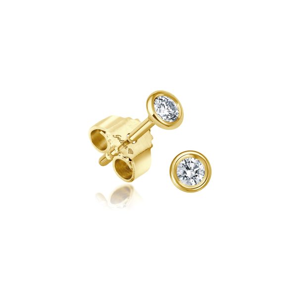 Diamant Ohrstecker Paar - 0,20 ct Zargen Fassung - Gelbgold Im Angebot
