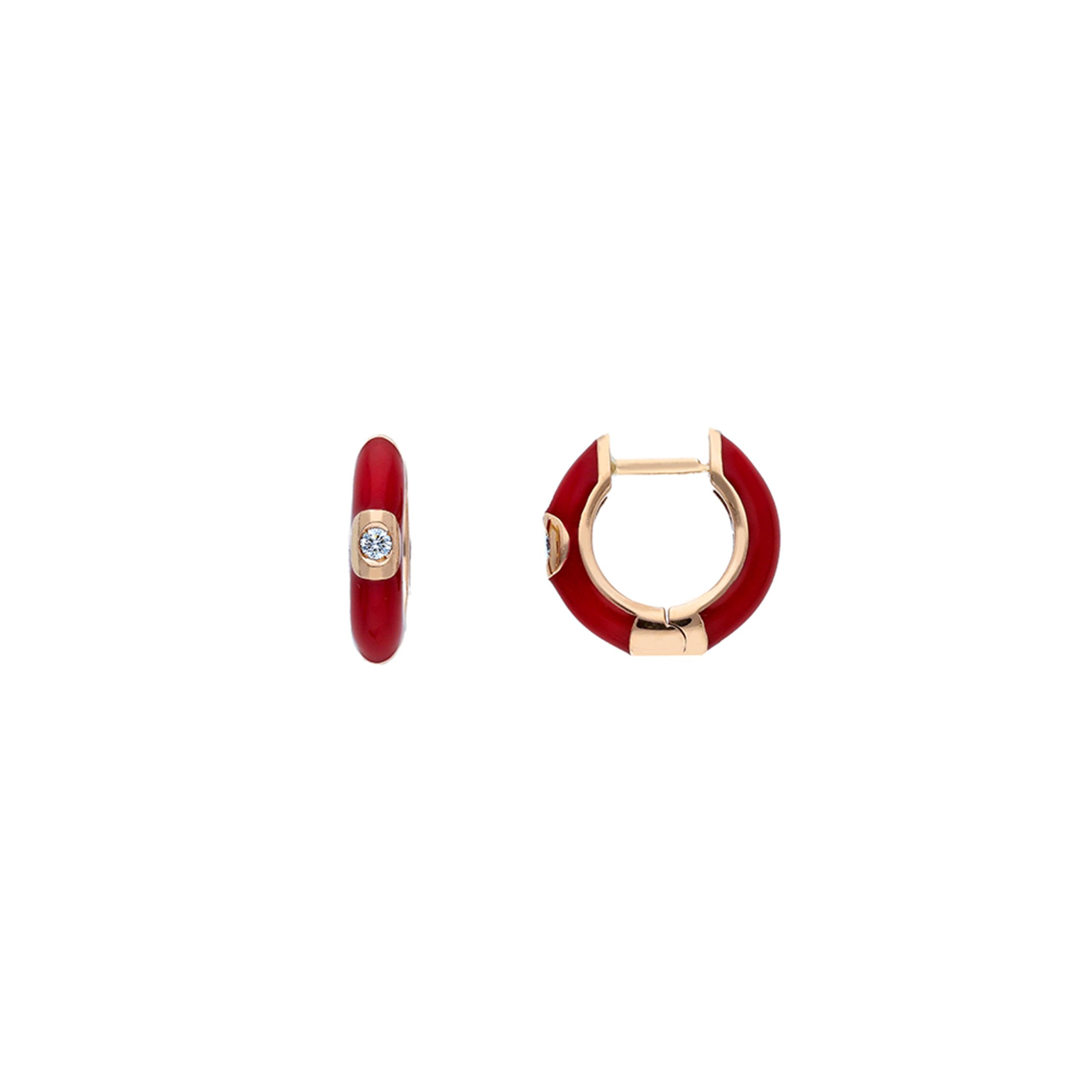 Emaille Diamant Hoops – Rot – Roségold Jetzt online