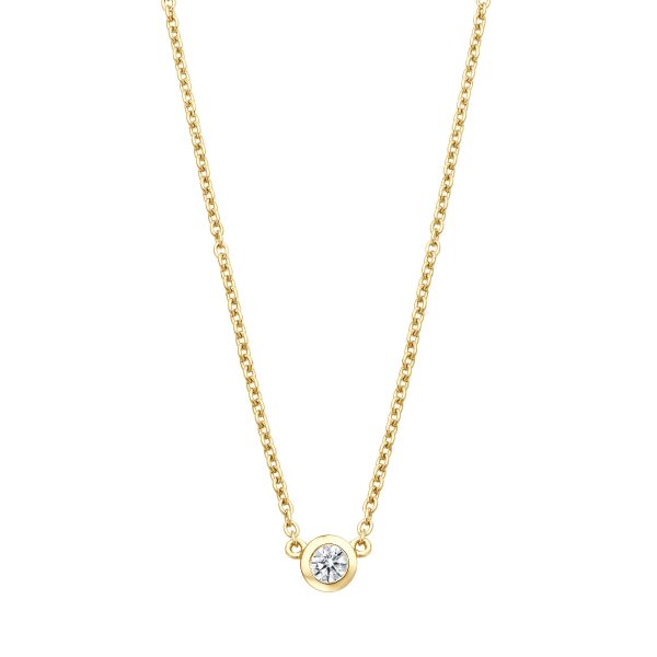 Solitaire Necklace - Runde Fassung - 0.10 ct - Gelbgold Mode