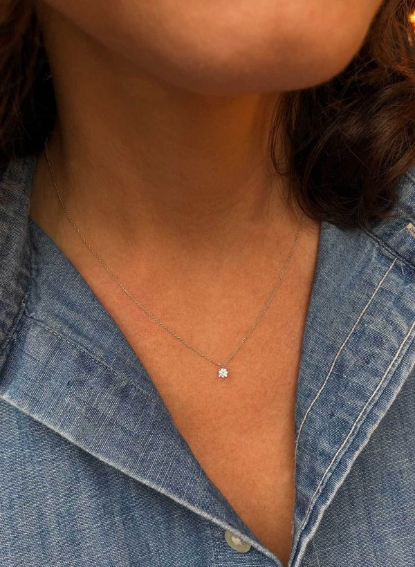 Solitaire Necklace - Weißgold 4er Krappen Fassung - 0.20 ct Brillant Mode – Bild 2