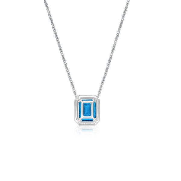Blautopas Diamond Halo Halskette - Weißgold Online – Bild 3