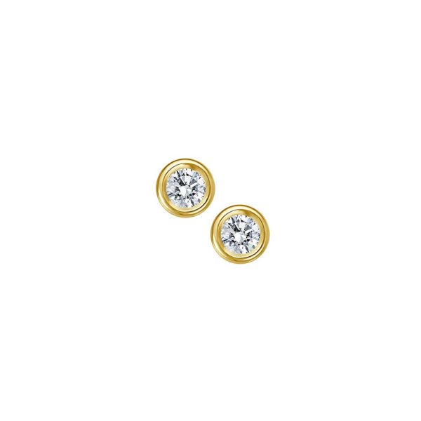 Diamant Ohrstecker Paar - 0,20 ct Zargen Fassung - Gelbgold Im Angebot – Bild 3