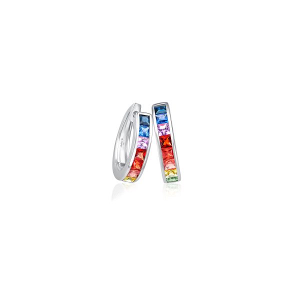 Rainbow Princess Cut Hoops - Weißgold Verkauf