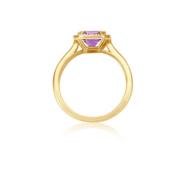 Amethyst Diamond Halo Ring - Gelbgold Im Angebot – Bild 5