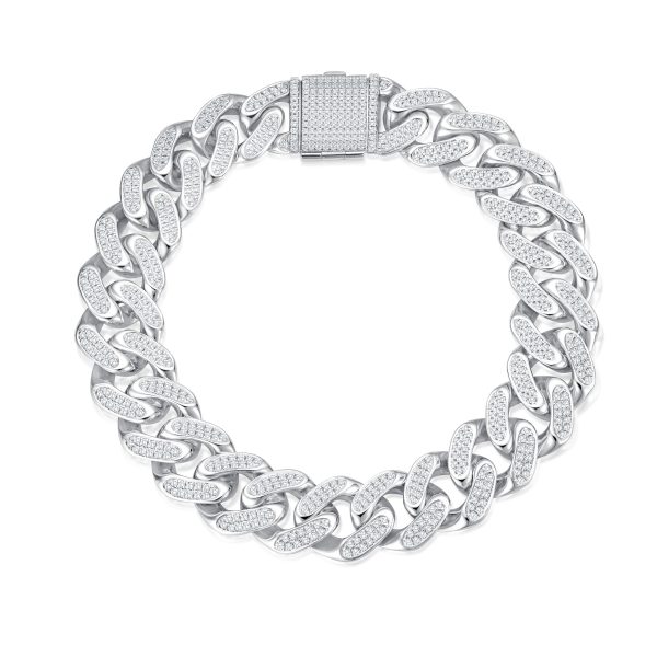 Iced Out Diamond Curb Chain Armband - Weißgold Online-Verkauf
