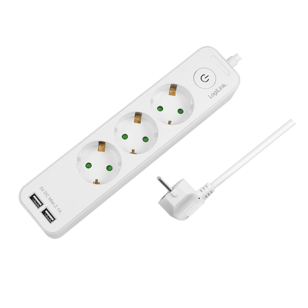 Steckdosenl. 3-fach 1,5m + 2xUSB max2,1A Mode