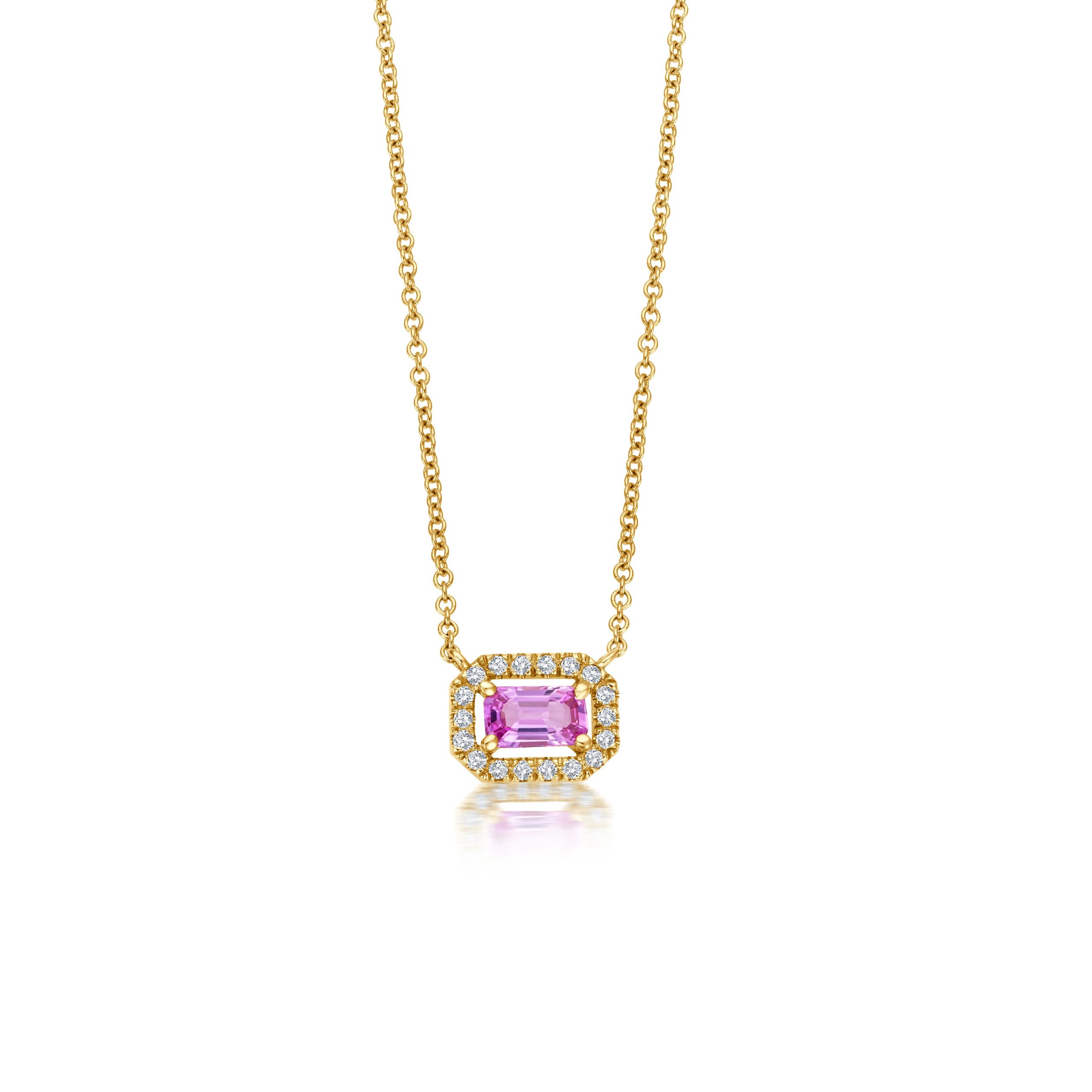 Pink Saphir Diamond Halo Halskette – Gelbgold Mode