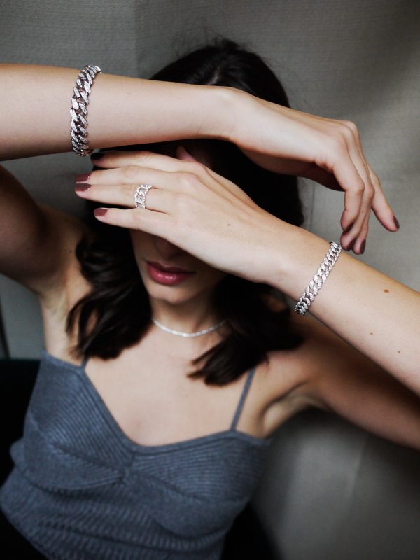 Iced Out Diamond Curb Chain Armband - Weißgold Online-Verkauf – Bild 4