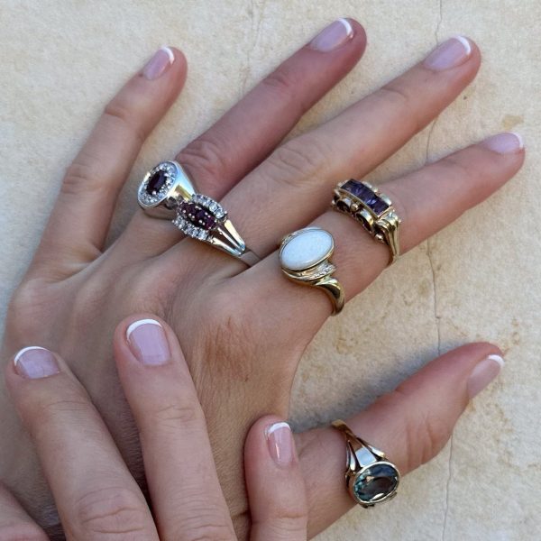 Vintage Oval Ring mit Steinen - Gelbgold Schn?ppchen – Bild 2