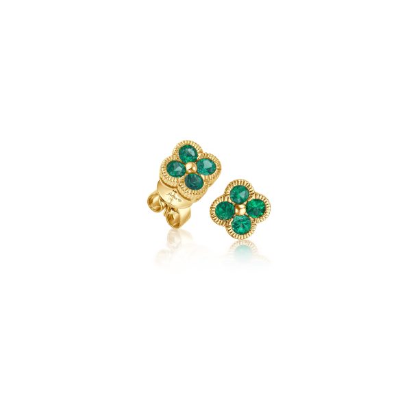 Flower Smaragd Ohrstecker - Gelbgold Online