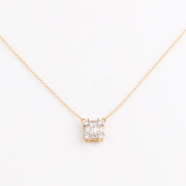 Diamond Square Baguette Halskette - Gelbgold Verkauf – Bild 4