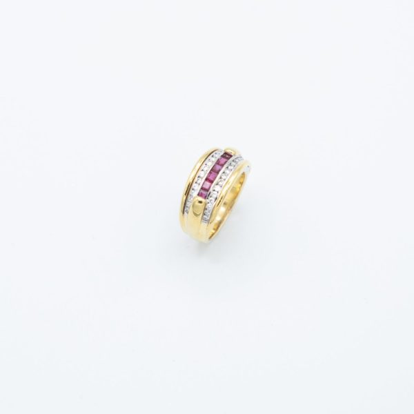 Vintage Brillant Ring mit Rubinen - Gelbgold Online-Schn?ppchen