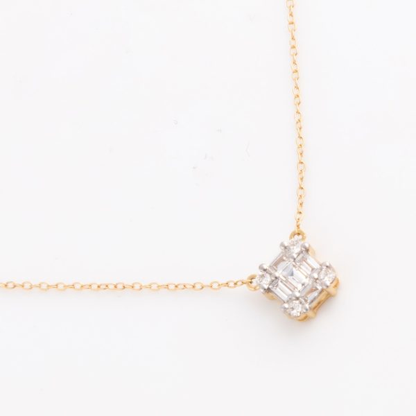 Diamond Square Baguette Halskette - Gelbgold Verkauf