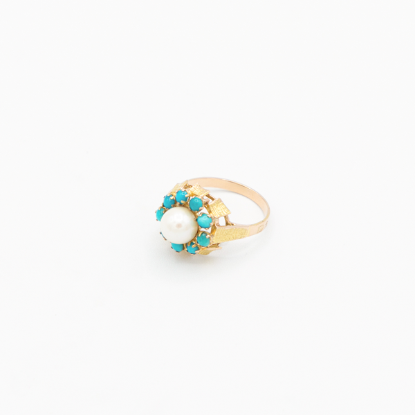 Vintage Perle Türkis Ring - Gelbgold Jetzt online – Bild 5