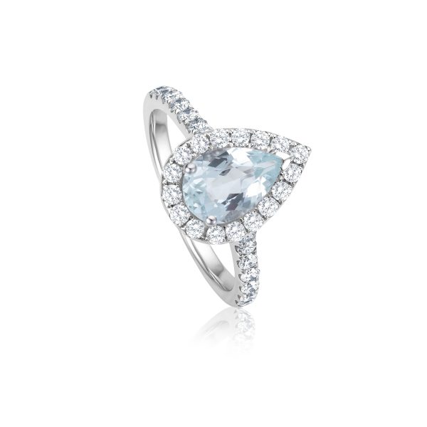 Aquamarin Drop Diamond Ring - Weißgold Schn?ppchen