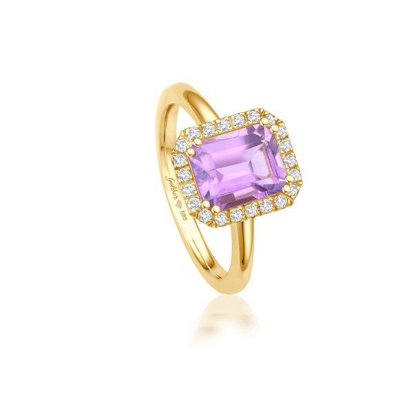 Amethyst Diamond Halo Ring - Gelbgold Im Angebot