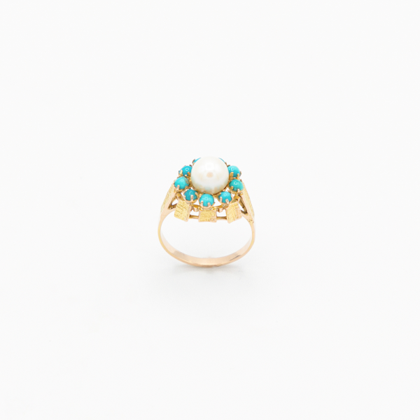 Vintage Perle Türkis Ring - Gelbgold Jetzt online – Bild 2